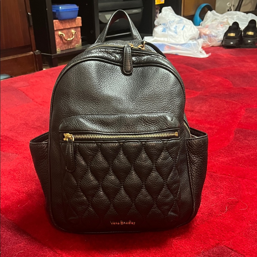 Vera Bradley Black Quilted Leather Backpack
